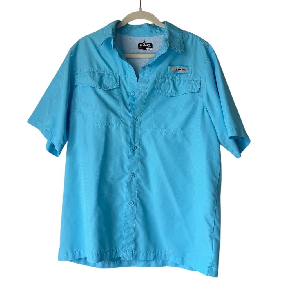 Habit Men's Blue Vented Short Sleeve Button-Up Fishing Shirt Size M